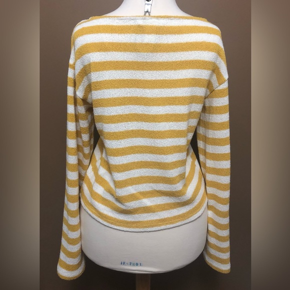 H&M Yellow / White Stripe Long Sleeve Wide Neck Lightweight Sweater - Picture 6 of 8